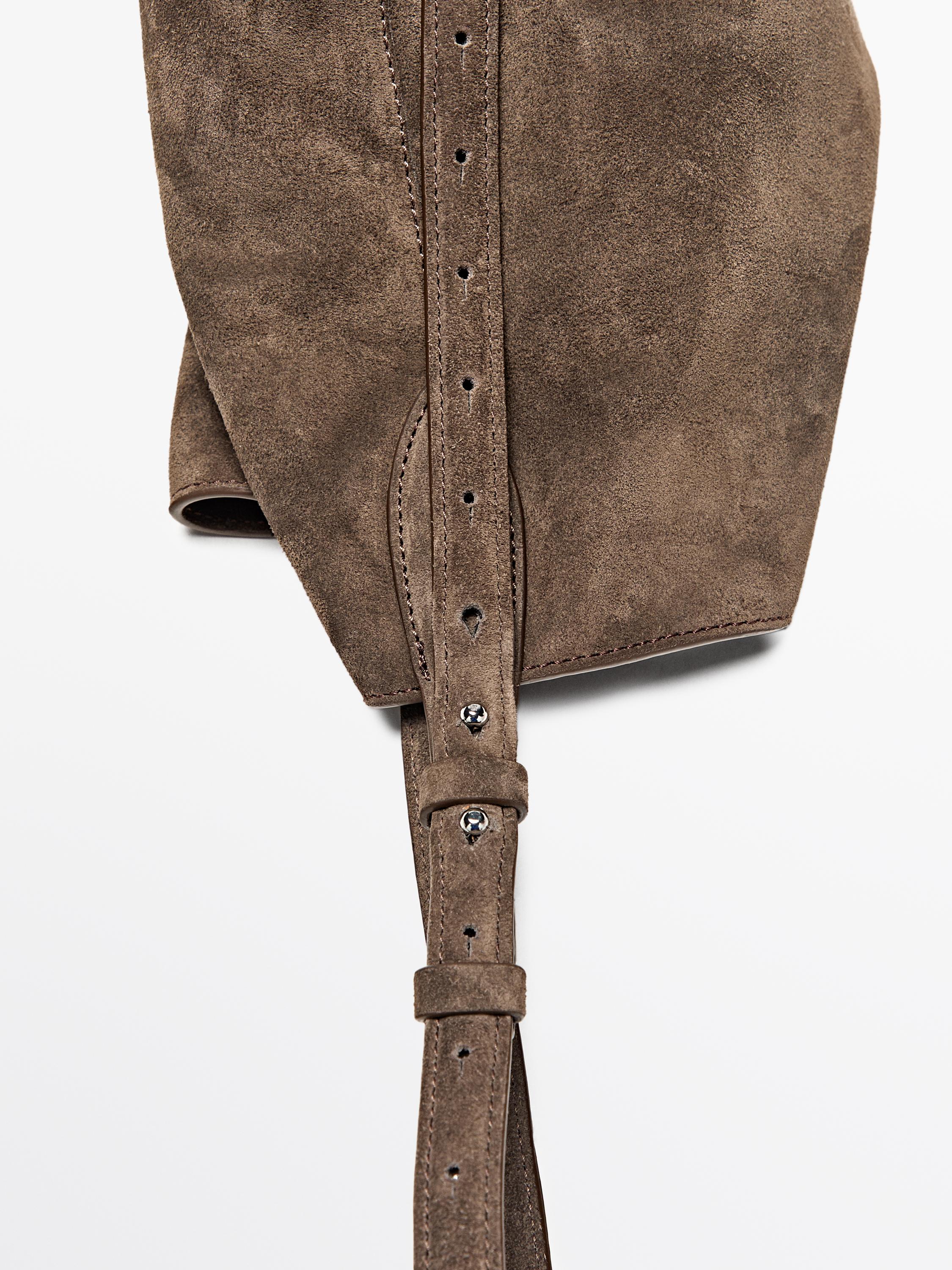 Split leather and leather mini bucket bag